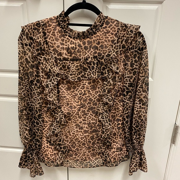 NWOT Rachel Parcel Ruffle Leopard Print blouse xxs - Picture 3 of 5